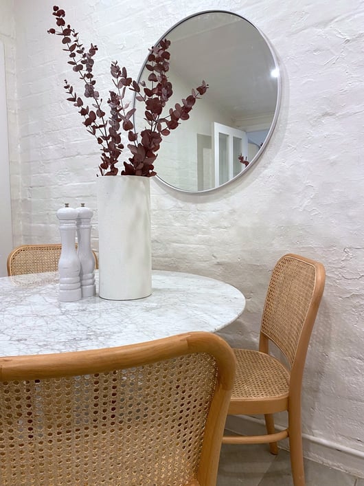 Neutral colours with rattan furniture pieces